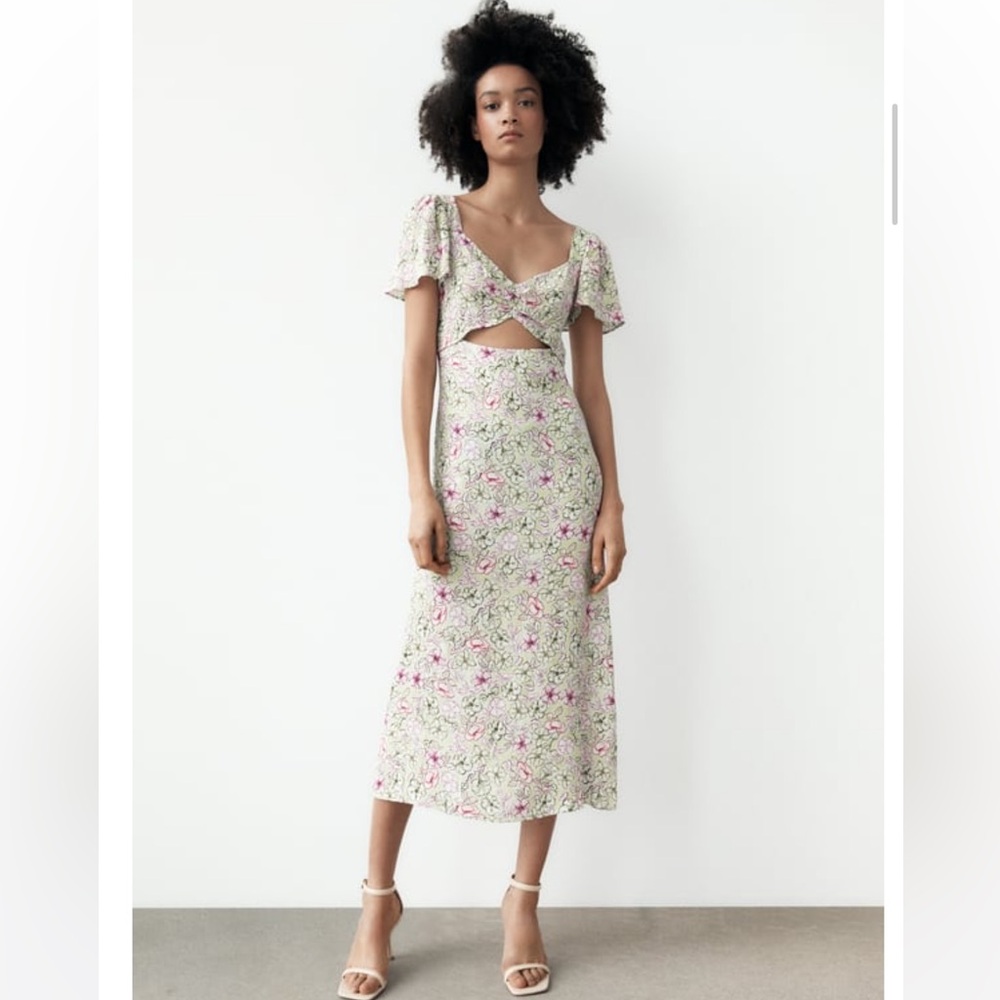 Zara Floral Midi Dress - Pink and Green